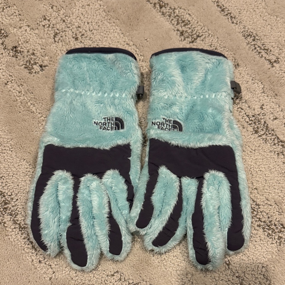 The North Face Aqua and Black Fleece Gloves
